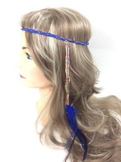 Geflochtenes Haarband mit Federn Dunkelblau (1 Stk.)