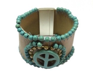 Ibiza Armband Taupe/T&uuml;rkis Peace (1 Stk.)