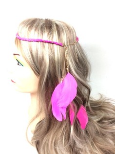 Geflochtenes Haarband mit Federn Fuchsia (1 Stk.)