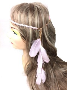 Geflochtenes Haarband mit Federn Rosa (1 Stk.)