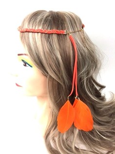 Geflochtenes Haarband mit Federn Orange (1 Stk.)
