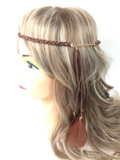 Geflochtenes Haarband mit Federn Braun (1 Stk.)