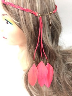Geflochtenes Haarband mit Federn Pfirsich (1 Stk.)