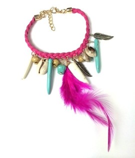 Ibiza-Armband Fuchsia mit Muschel & Zahn (1 Stk.)