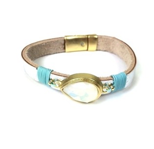 Ibiza-Style Silberarmband mit Perlmutt-Tropfen (1 Stk.)
