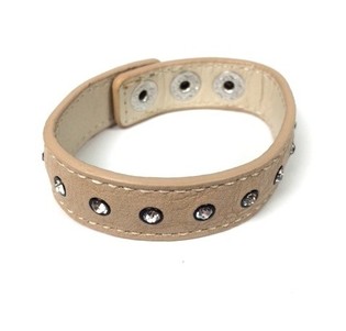 Ibiza-Armband in Lederoptik Cremefarben mit Strass (1 Stk.)
