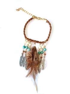 Ibiza-Look Armband Braun mit Feder (1 Stk.)