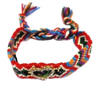 IBIZA-LOOK ARMBAND GEFLOCHTEN MULTICOLOR MIT STRASS-HERZ (1 Stk.)