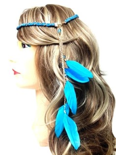 Geflochtenes Haarband mit Federn Blau (1 Stk.)