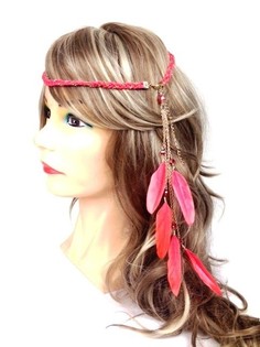 Geflochtenes Haarband mit Federn Peach (1 Stk.)