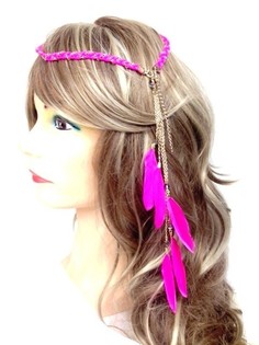 Geflochtenes Haarband mit Federn Ibiza-Look Fuchsia (1 Stk.)
