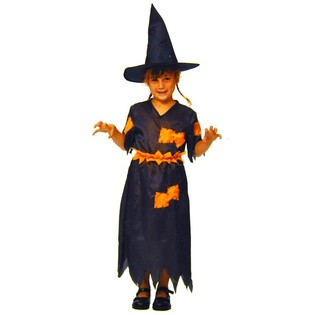 WITCH DRESS ORANGE / SCHWARZ KINDER - SIZE 146