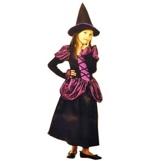 Hexenkost&uuml;m Schwarz/Lila f&uuml;r Kinder - Gr&ouml;&szlig;e S