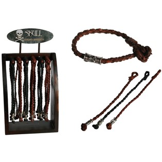Leder-Flechtarmbänder "Skull" auf Holzdisplay (96 Stk.)