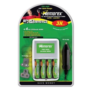 MEMOREX PRO 9660- 4x wiederaufladbare AA-Batterien ENTHALTEN CHARGERS (1 Stk.)