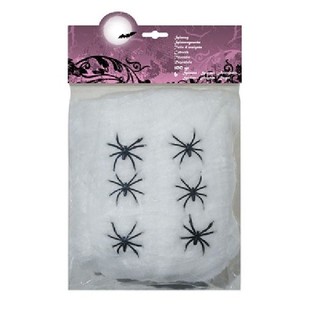 100g Deko-Spinnennetz mit 6 Spinnen - Weiß (4 Stück)