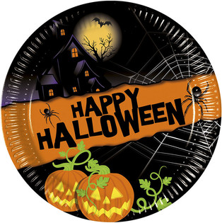 8-teiliges EINMALSET PLATTEN - MODELL: Happy Halloween (6 Stk.)