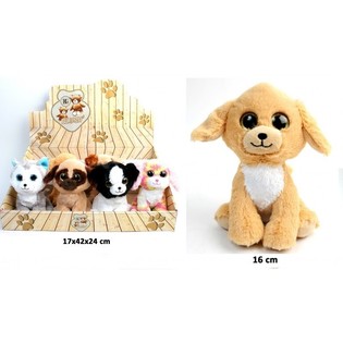 LUXURIÖSE PLÜSCHHUNDE, MIX DESIGN 16 CM. HOCH IN DISPLAY (12st.)