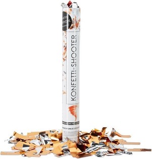Konfetti Kanone - Farbe: Orange / Silber 40 cm - Konfetti Shooter f&uuml;r Geburtstage (10 St&uuml;ck)