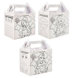 Menüboxen Prinzessin zum Ausmalen - 14 x 9,5 x 18 cm (24 Stück)