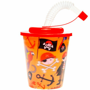 PIRAT TRINKBECHER / EISBECHER MIT STROHHALM (12 Stk.)