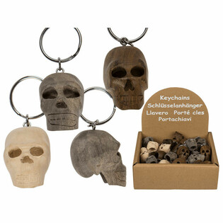 Totenkopf-Schl&uuml;sselanh&auml;nger aus Holz im Display (48 Stk.)