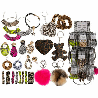 **MEGA G&Uuml;NSTIG** KOMPLETTES ANIMAL-PRINT-DISPLAY MIT SCHMUCK UND ACCESSOIRES (180-teilig)
