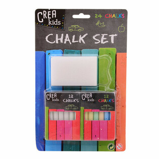 TAFELKREIDE SET - INKL. 12x BUNTEN UND 12x WEISSEN KREIDEN + SCHWAMM (6 St.)