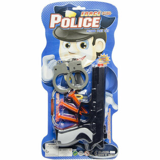 POLIZEI-SET AUF KARTE - PISTOLE MIT 3 SAUGNÄPFEN & HANDSCHELLEN (6 Stk.)