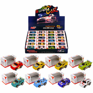 Kleine Rückziehautos in Geschenkbox - Display (24 Stk.)