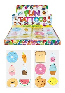 Lustige Tattoos - Motiv: Essen-Gesichter (48er Display, 12 Tattoos pro Packung)