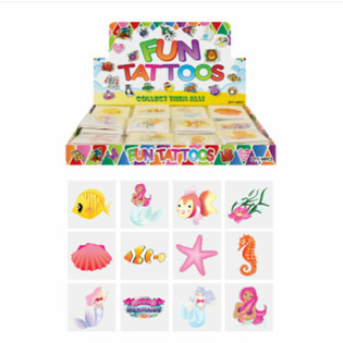 FUN TATTOOS - MOTIV: MEERJUNGFRAU / MERMAID, Jede Packung 12x Tattoos IM DISPLAY (48 Stk.)