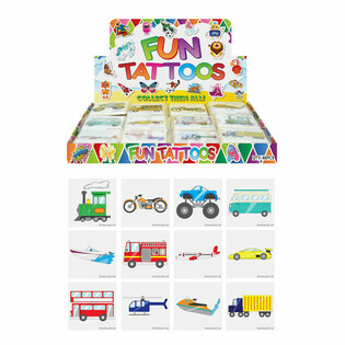 FUN TATTOOS - MODELL: FAHRZEUGE, Je Packung 12x Tattoos IM DISPLAY (48 Stk.)