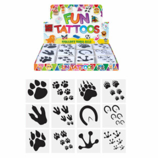 FUN TATTOOS - MODELL: TIERSPUREN, Jede Packung 12x Tattoos IM DISPLAY (48 Pck.)