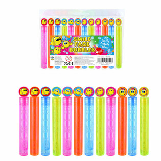 Bunte Smiley Seifenblasen-St&auml;be (1 Packung mit 12 Stk.)