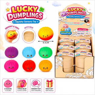 RAGE - LUCKY DUMPLINGS - Squishy Bun Dumplings GROSS Ma&szlig;e 8.5 x 8.5 x 4.8 cm - IM DISPLAY (12 Stk.)