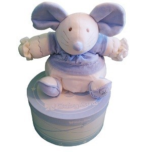 Baby Bow Pl&uuml;schtier in Geschenkbox - Modell 15 (Maus, Blau/Wei&szlig;)